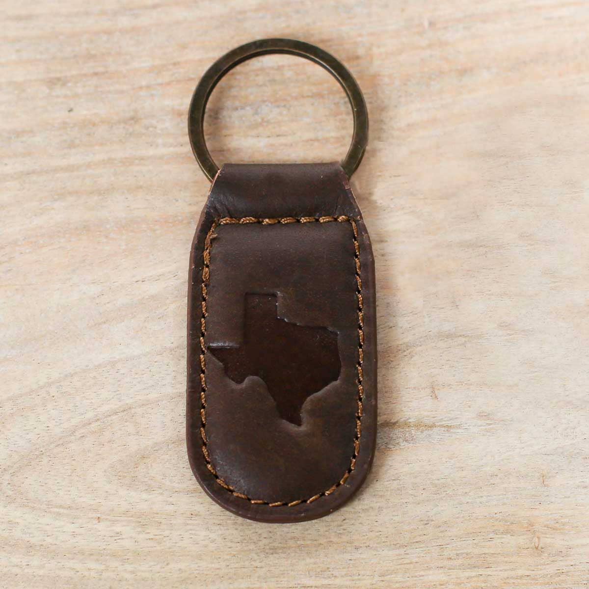 Texas Leather Embossed Keychain Dark Brown 1.35x2.55