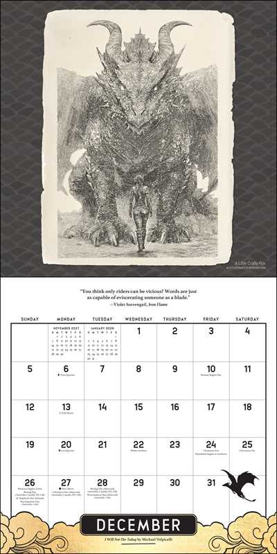 Fourth Wing Officially Licensed Fan Art 2027 Wall Calendar by Entangled
