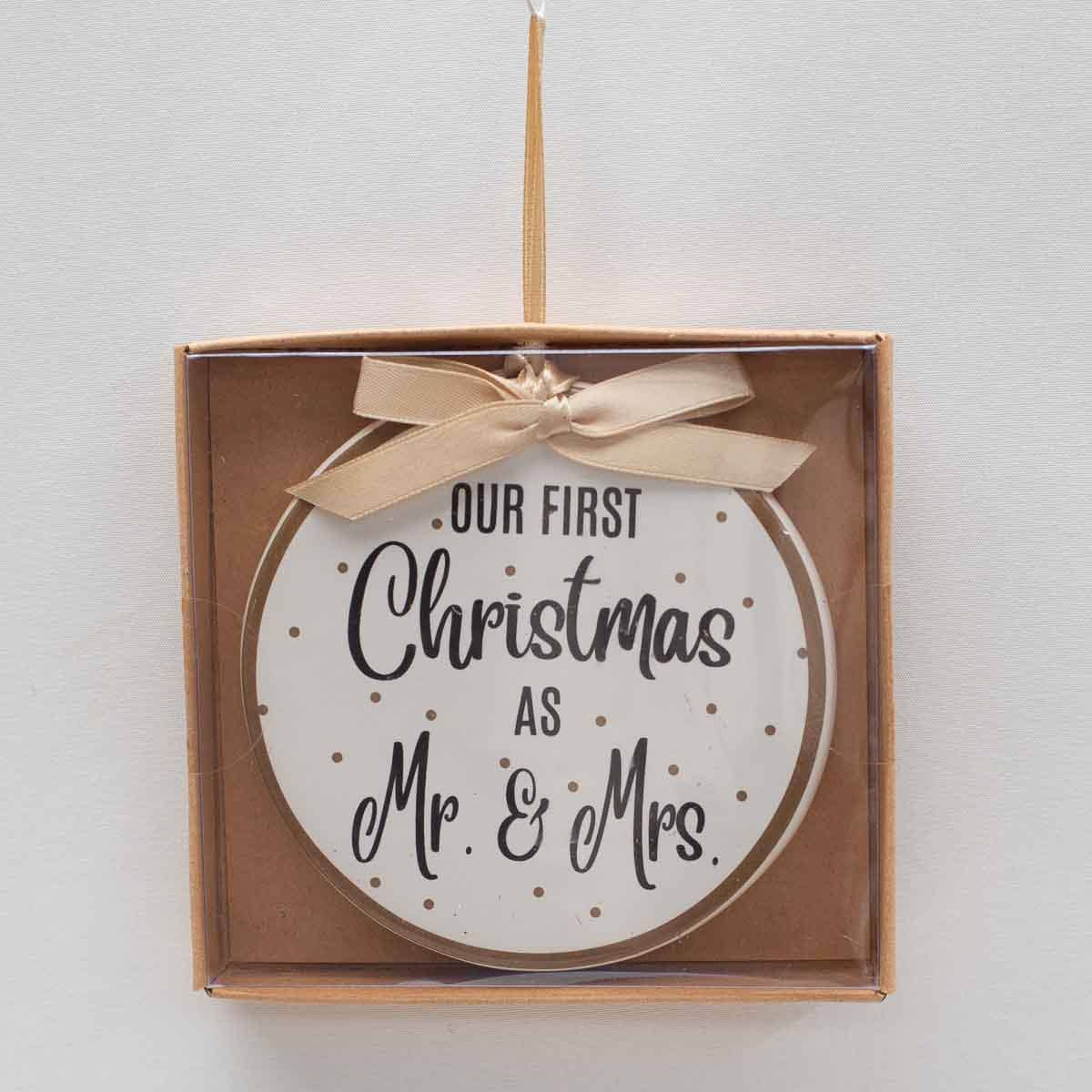 Our First Christmas As Mr & Mrs Ornament White/Gold/Black 4"