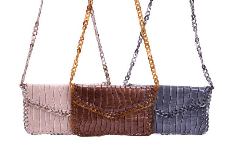 Ladies Patent Leather Clutch Envelope Bag Lucite Chain Strap