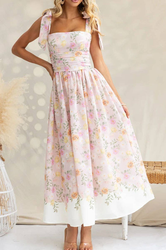 SUMMER FRENCH FLORAL SLIM SUSPENDER DRESS